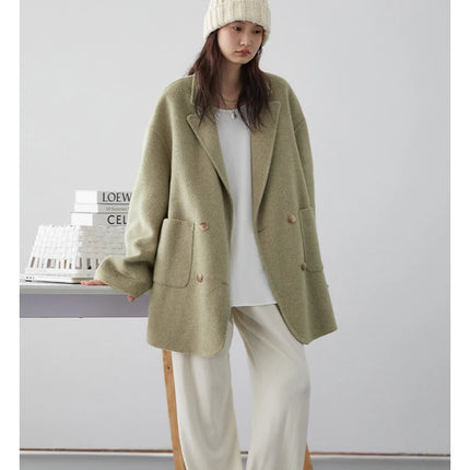 CHIC VEN Women's Woolen Coats Loose Casual Double Breasted Retro Double-sided Jacket Office Lady Outerwear Autumn Winter 2026