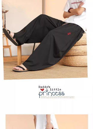 Pantaloni neri da uomo estivi leggeri e larghi in stile retrò giapponese, pantaloni harem casual traspiranti e comodi con elastico in vita