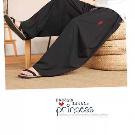 Pantaloni neri da uomo estivi leggeri e larghi in stile retrò giapponese, pantaloni harem casual traspiranti e comodi con elastico in vita