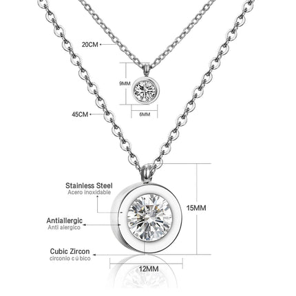 LUXUSTEEL Round CZ Pendant Necklace For Women White Colorful Cubic Zirconia Stainless Steel Collar Simple Luxury Wedding Jewelry PlatiNum