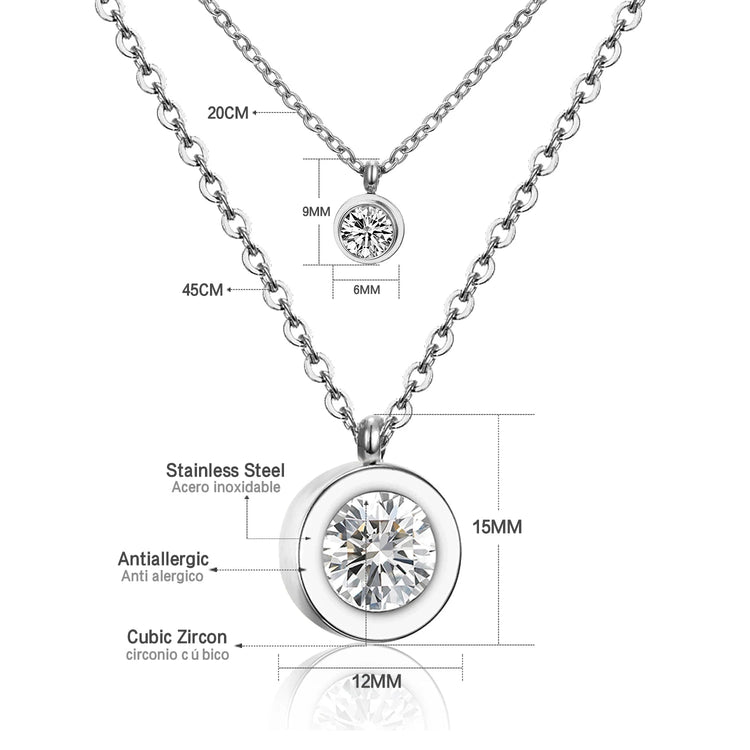 LUXUSTEEL Round CZ Pendant Necklace For Women White Colorful Cubic Zirconia Stainless Steel Collar Simple Luxury Wedding Jewelry PlatiNum