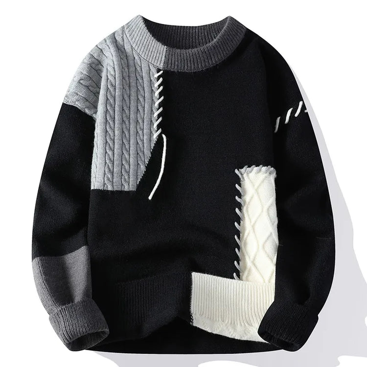 2024 Patchwork Knitted Sweater Trend High Street Autumn Winter Warm Men's Tops Hip-hop Street Clothing Fishing Sports Pullover