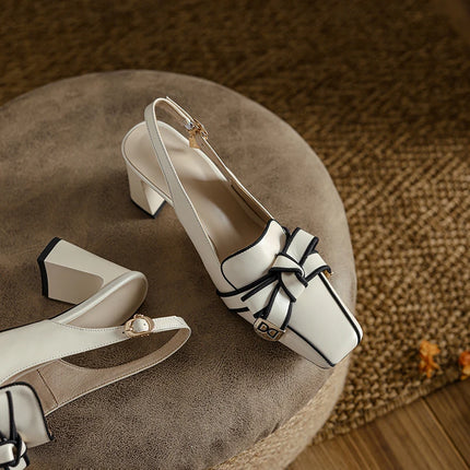 【JOCHEBED HU】2026 New Summer Retro Women's High Heels Thick Heel Square Toe Back Empty Shoes Trend 33-46