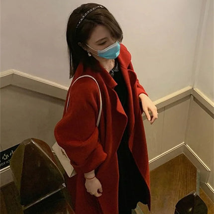 Double-sided Cashmere Big Collar Women's Coat 100% Pure Wool Reversible Woolen Coat High-End Fashion Loose Women's Wear 2026