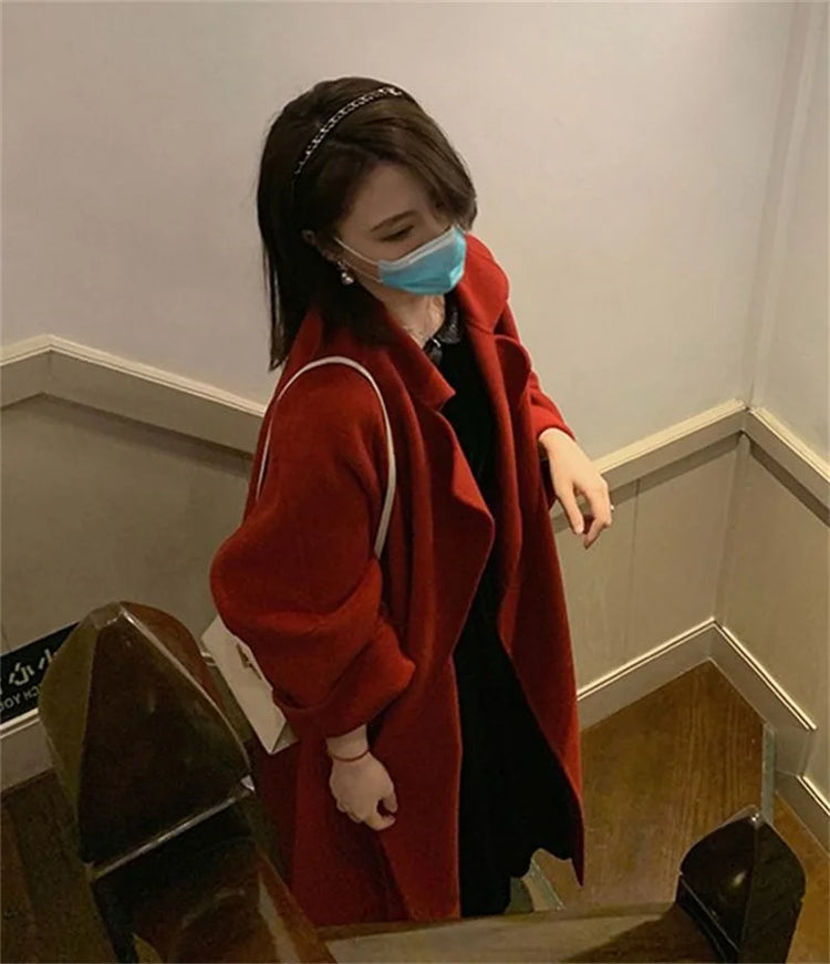 Double-sided Cashmere Big Collar Women's Coat 100% Pure Wool Reversible Woolen Coat High-End Fashion Loose Women's Wear 2026