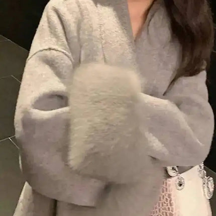 UCXQ Elegant Woolen Coat Temperament Office Lady Overcoats Fur Patchwork Long Sleeve Beautiful Women's Coats 2025 Winter New