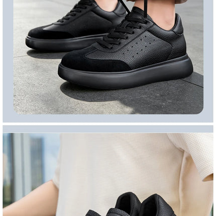 7CM Invisible Height Elevator Shoes for Men Breathable Comfort Leather Casual Sneakers Thick Platform Sole Lace Up Lift Sports