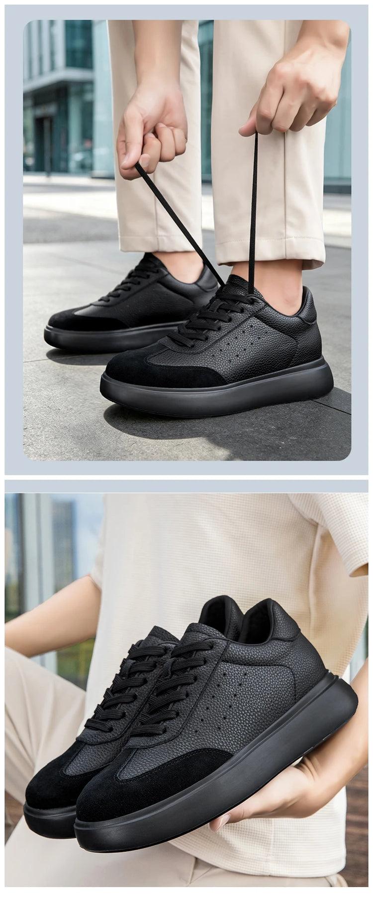 7CM Invisible Height Elevator Shoes for Men Breathable Comfort Leather Casual Sneakers Thick Platform Sole Lace Up Lift Sports
