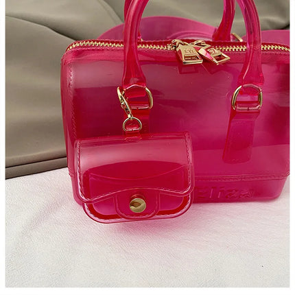 2025 Transparent PVC Beach Bag, Korean Style, Fresh and Sweet Silicone Shoulder Bag, Medium Size with Zipper Closure