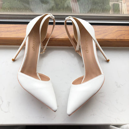 Tikicup Black Patent Pointed-Toe Stiletto Pumps Ankle Strap Elegant High Heel Dress Shoes for Women Evening Events, Office