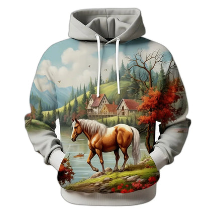Horse Animal Graphic 3D Print Hoodies Men Women Hooded Sweatshirts Oversized Harajuku Pullover Tracksuit Coat Man Clothing