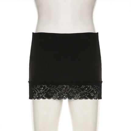 Halbkörperrock mit Sommersaum für Damen mit Spitzennaht und schwarzem, schmalen Halbkörperrock, sexy Disko-Hottie-Minirock-Kleid mit transparentem Unterrock