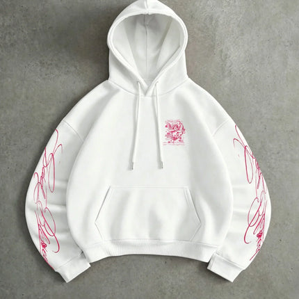 Y2K Cupid Angel Cropped Hoodie Unisex Pink Gothic Graphic Back Sleeve Print Short Pullover Sweatshirt Streetwear Autumn Winter