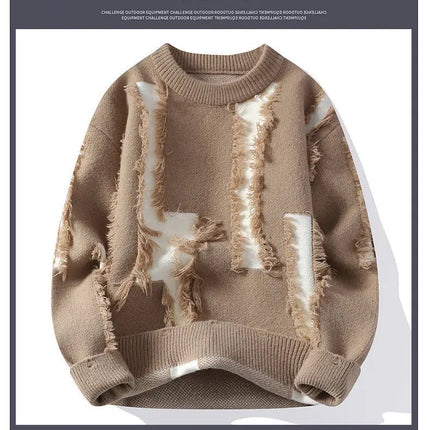 Ripped Sweater Men's Loose Crew Neck Knit Bottom Shirt Handsome Autumn Clothes on The Fashion  Sweater Pullover Sweater