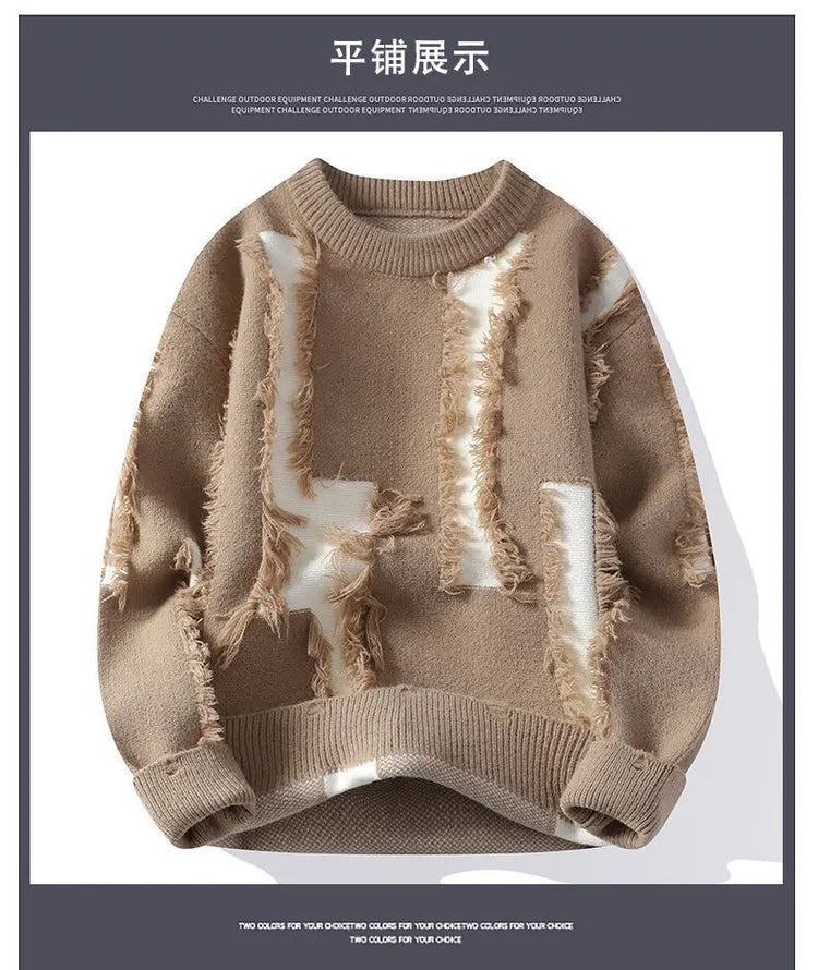 Ripped Sweater Men's Loose Crew Neck Knit Bottom Shirt Handsome Autumn Clothes on The Fashion  Sweater Pullover Sweater