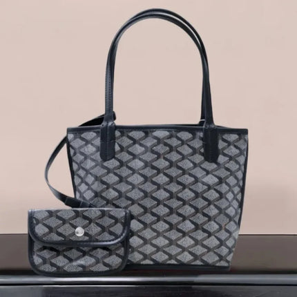 Borsa da Shopping in Vera Pelle di Alta Qualità per Donna, 20cm, Set di 2 Pezzi con Piccolo Portamonete