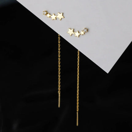 Ventfille 925 Sterling Silver Star Earring for Women Girl Simple Tassels Chain Fashion Office Jewelry Gift Dropshipping PlatiNum