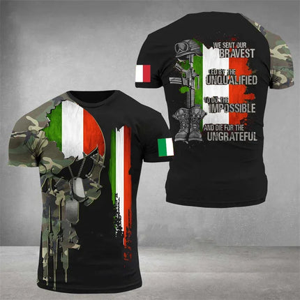 Camo Italy Flag T-Shirt for Men 3D Printed Italian T-Shirt Classic Short Sleeve T-Shirt Oversized Camouflage Sports T-Shirt