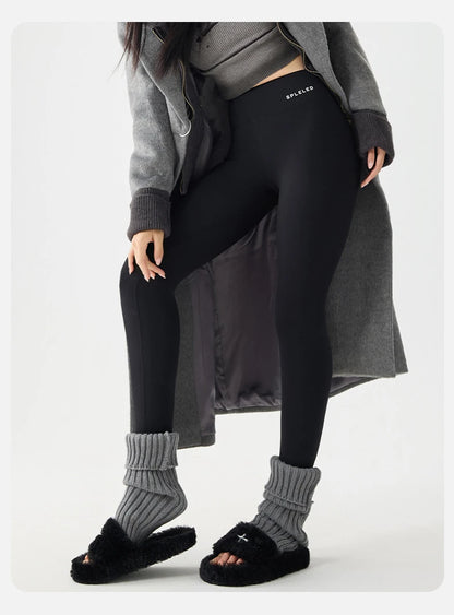 BIVIGAOS Autumn Winter Thick Foot Pants Sharkskin Leggings Women's Rabbit Fleece Warm Leggings High Waist Elastic Non Trace Yoga