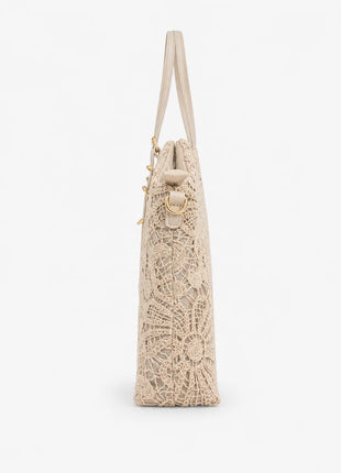 Borsa shopper da donna Alessia in pizzo floreale beige