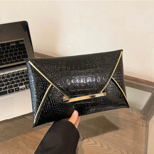 Fashion Crocodile Pattern Envelope Clutch Women's Handbags For Gifts, Designer Casual Ladies Purses Phone Pocket PlatiNum