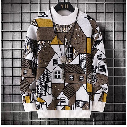 Men's wool pullovers 2025 men winter korean style grid pattern warm Sweaters O-neck men sweaters autumn men size M-3XL