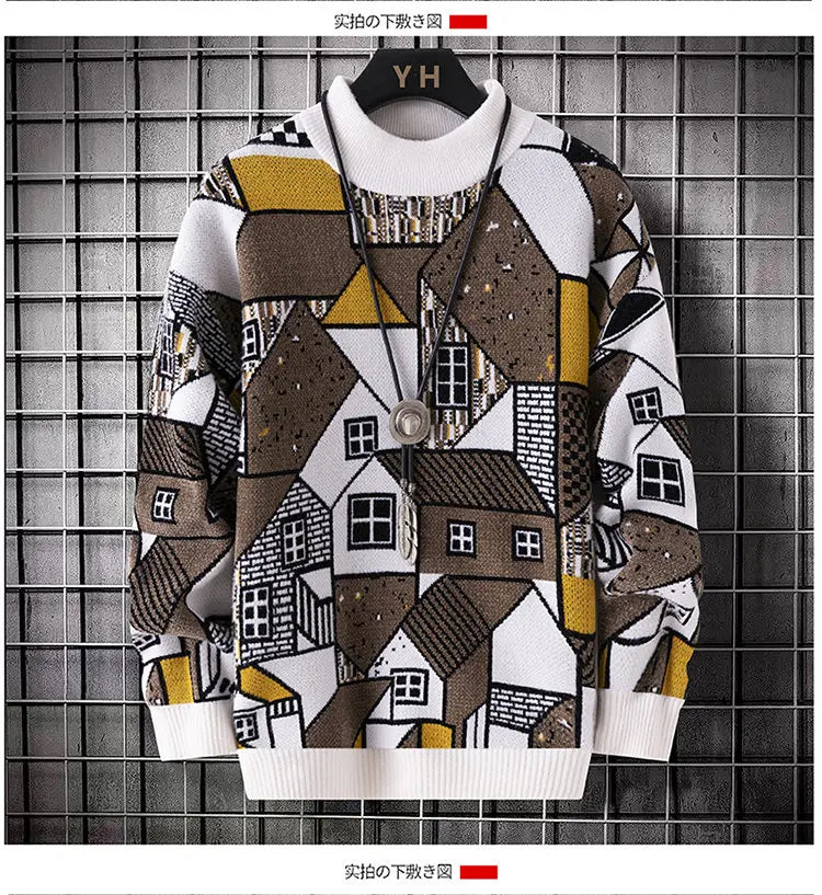 Men's wool pullovers 2025 men winter korean style grid pattern warm Sweaters O-neck men sweaters autumn men size M-3XL