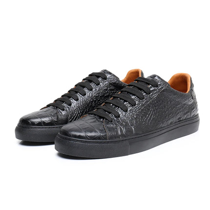 Leather Sneakers Men Calfskin Alligator Pattern Casual Shoes Lace Up Flats Daily Footwear