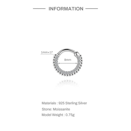 CANNER 1PC 6/7/8/9mm Moissanite 925 Sterling Silver Hoop Earrings Women Round Circle Piercing Earings Personalized Fine Jewelry PlatiNum