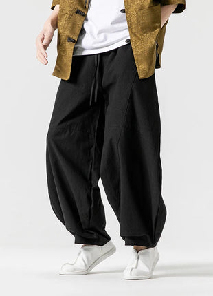 Pantaloni autunnali da uomo stile giapponese comodi pantaloni di lino in cotone maschio casual allentato retrò Harajuku pantaloni a gamba larga da uomo