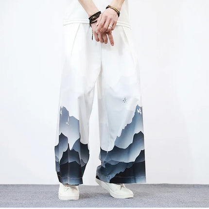 Nuovi Pantaloni da Uomo con Stampa Tradizionale a Gru, Stile Cinese Vintage, Pantaloni Harem Estivi, Pantaloni Larghi Hanfu Oversize da Uomo