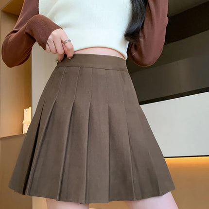 Autumn Winter Woolen Pleated Skirts Women New Korean High Waist Slimming Mini Skirt Ladies Preppy Style Side Zipper A-Line Skirt PlatiNum