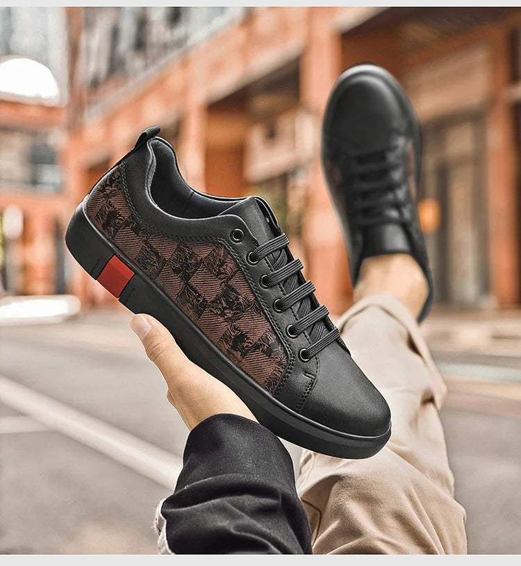 Europe New Shoes for Men Genuine Leather Casual Shoes Cool Black Flat Skateboard Shoes Street Fashion Sneakers
