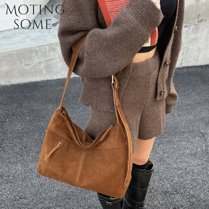 Motingsome Natural Soft Suede Woman Bags Large Capacity Handbag Big Underarm Messenger Bag Shoulder Purse Casual Tote 2025 New