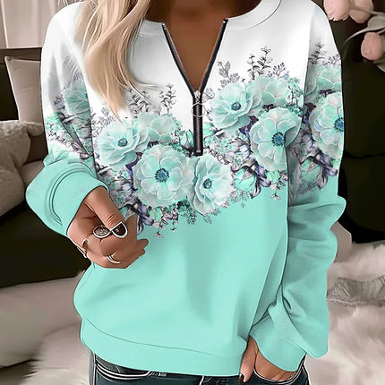 Women's Hoodies Women Fashion Floral Hoodies Flower Painting Sweatshirt Zip Up Hoodie Oversized Sudaderas Harajuku Coats Elegant