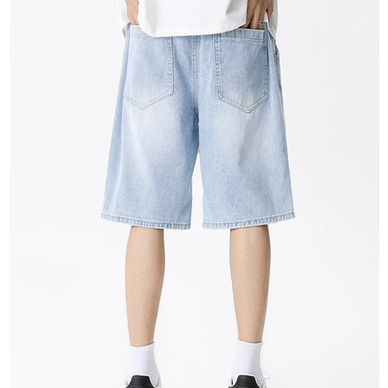 Pantaloncini di jeans casual da uomo elastico in vita dritto comodo azzurro morbido pantaloni corti larghi Bermuda larghi jeans maschili