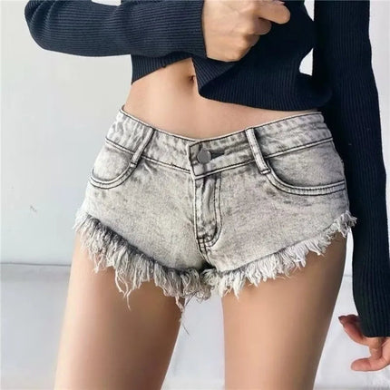 Summer Sexy Low Rise Denim Shorts Women High Elastic Butt Lifting Hot Pants Beach Triangle Shorts Fashion Stretchy Jeans Shorts PlatiNum