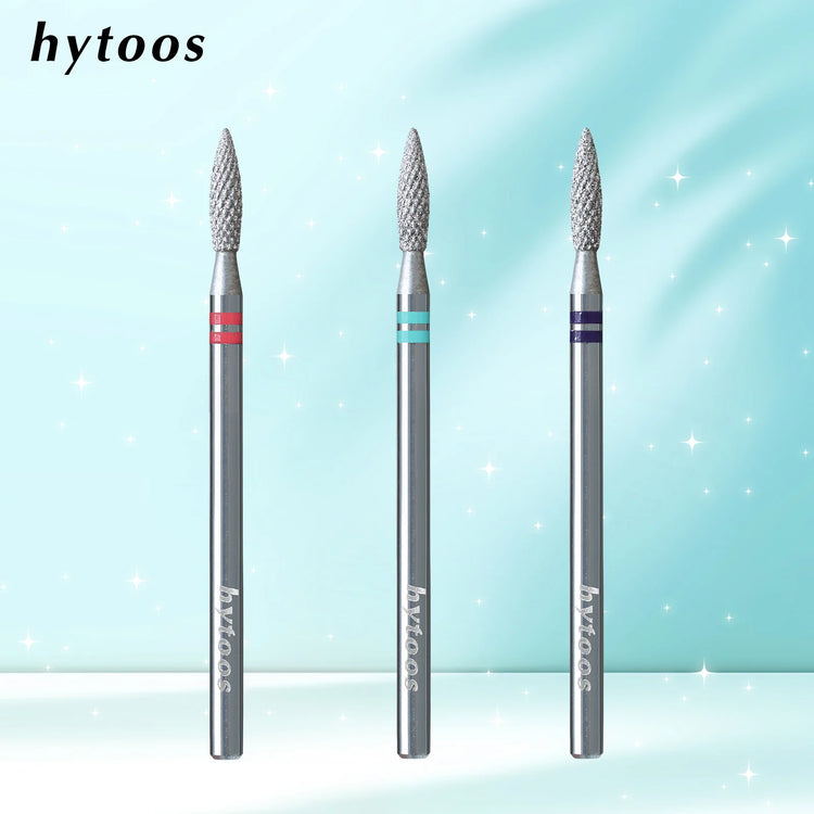 HYTOOS Small Flame Diamond Cut Pro Nail Drill Bits Chrome Russian Cuticle Bit for Nail Drill Dead Skin Cleaner Nail Prep Tool