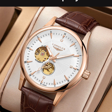 LONGLUX Automatic Watch Elegant Style Wholesale Mechanical Wristwatches Skeleton Rome Waterproof Mens Watch Men Gift