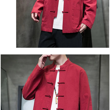 Camicie da uomo stile cinese retrò lino cotone tinta unita vestito Tang top cardigan uomo casual Kung Fu Tai Chi camicette da uomo abbigliamento