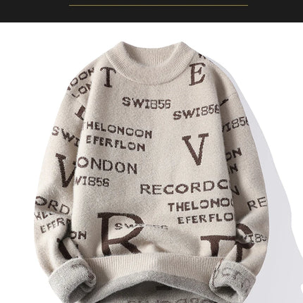 Fashion Letter Sweater For Mens Pullover O-Neck Slim Fit Jumpers Knitwear Warm Winter Korean Style Casual Mens Clothes