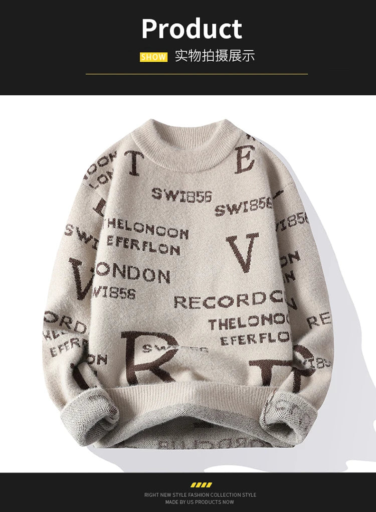 Fashion Letter Sweater For Mens Pullover O-Neck Slim Fit Jumpers Knitwear Warm Winter Korean Style Casual Mens Clothes