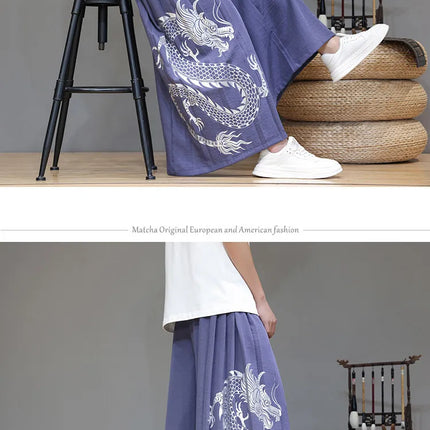 Pantaloni Larghi da Uomo Streetwear con Stampa Drago, Pantaloni Harem Casual, Pantaloni da Jogging Vintage, Nuovi Pantaloni Primaverili ed Estivi