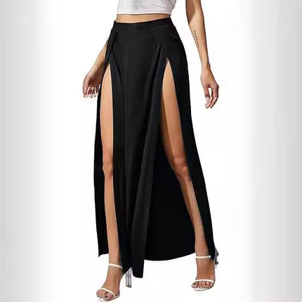 Neuer Damen-Rock, elastisch, hohe Taille, einfarbig, hoher Seitenschlitz, lockere Passform, schweißabsorbierend, langer Strandrock im Streetwear-Stil