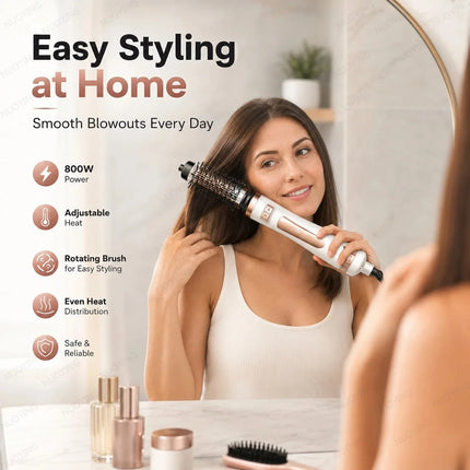 New 3‑in‑1 Rotating Hot Air Brush, 800W Professional Hair Dryer Brush with 2 Curling Rollers, Adjustable Temperature & Speed Bi‑Directional Rotation Hair Styling Tool