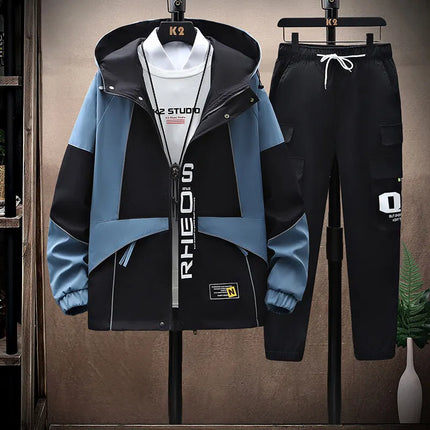 Men's Sets Sportswear Suit Hooded Colorblock Casual patchwork Hooded Jacket + Pants Suit Men's 2-piece Jogger Sweatshirt