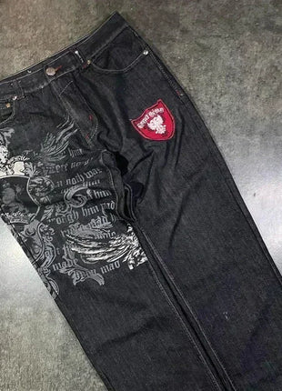 Jeans larghi ricamati modello Joker di tendenza della moda americana Donna Street Y2K Nuovi pantaloni a gamba larga oversize Hip Hop Jeans unisex