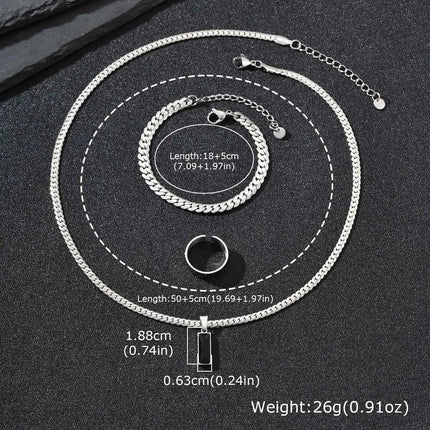 Elegante Set di Gioielli da Uomo con 3 Pezzi, Catena Cubana Piatta, Ciondolo Geometrico in Acciaio Inox con Pietra, Gioielli Hip Hop, Regalo per Lui platinumshop