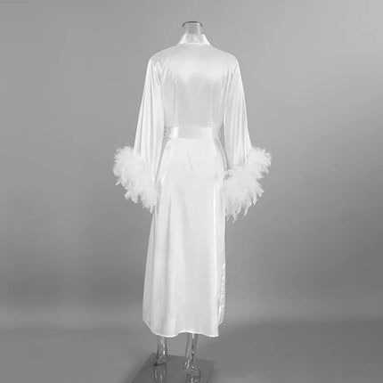 Piuma Blush Kimono Robe Boudoir Matrimonio Lunghezza pavimento Maxi Vestaglia Vestaglie Sposa per essere addio al nubilato Macchia Lingerie di seta