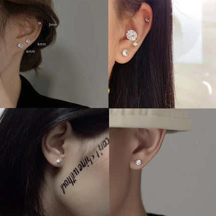 LUXUSTEEL 1Pairs/2Pcs Stainless Steel Crystal Studs Earrings For Women Men 4 Prong Tragus Round Clear Cubic Zirconia Ear Jewelry PlatiNum